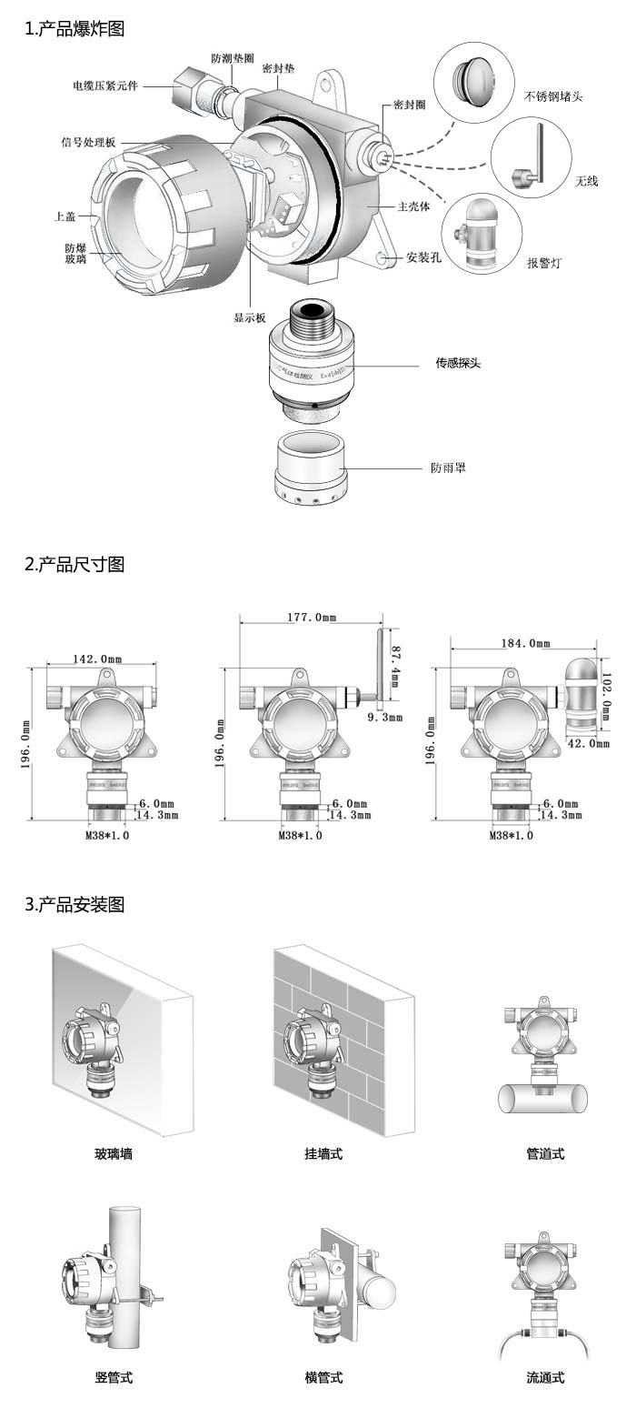 大眾固定安裝式二氧化碳濃度檢測儀無線傳輸型網(wǎng)絡(luò)版尺寸與安裝圖